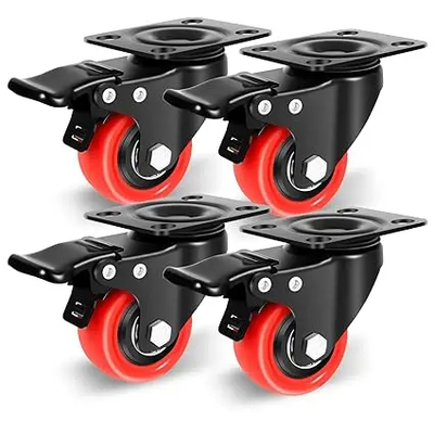 100mm Red Heavy Duty Casters With Polyurethane Wheel Material 837lbs Load