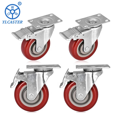 300 Lbs Gray Polyurethane Medium Duty Casters Ball Bearing Zinc Plated Wheels