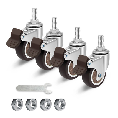 Set Of 4 High Quality Pressed Steel Chrome Plated Ball Bearing Tpr Threaded Stem Furniture Caster Wheel