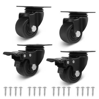 Set Of 4 High Quality Low Center Of Gravity Black Nylon Swivel Caster Wheels With Brake