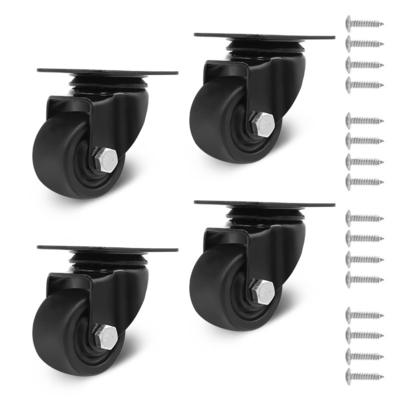 Set Of 4 High Quality Low Center Of Gravity Black Nylon Swivel Caster Wheels With Brake