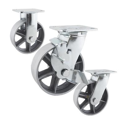 280kg Load Capacity 6"  Industrial Casters Heavy Duty Cast Iron Wheels With Side Lock