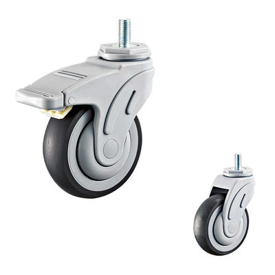 5 Inch Soft TPR Round Tread Wheel Grey Threaded Stem Caster Wheels With Brakes For Hospital Beds