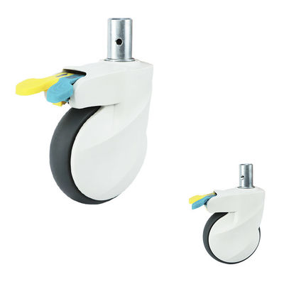 5 Inch Soft Grey TPR Swivel Head Medical Casters With Solid Stem Silent Hospital Wheels