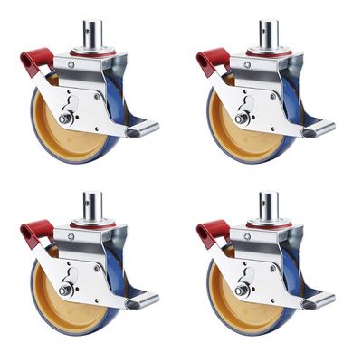 8 Inch Durable PU Scaffolding Wheels Blue Polyurethane Solid Stem Scaffold Caster Wheels Wholesales