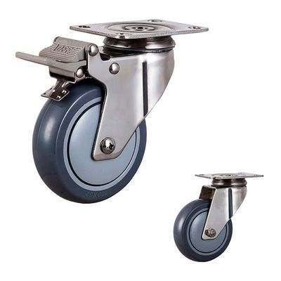 5 Inch Gray PU Stainless Steel Casters Swivel Total Brake