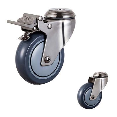 5 Inch Gray PU Stainless Steel Casters Swivel Total Brake