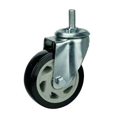 High Quality 4 Inch Black PVC Casters Double Ball Bearing Threaded Stem Medium Duty Caster