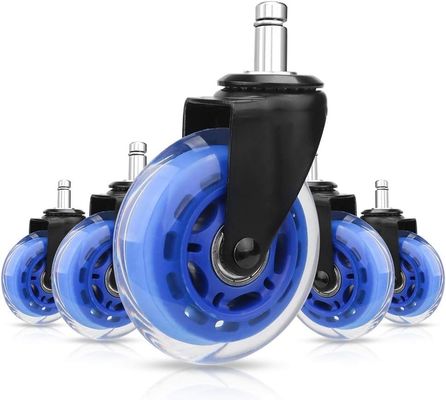 5 Pack Blue PU 3 Inch Half Transparent Office Chair Swivel Furniture Caster Wheel