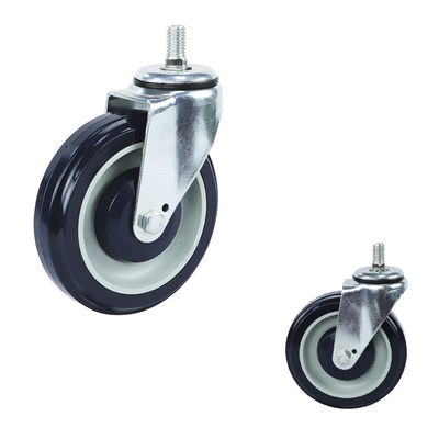 100mm diameter 1/2-13x4/5 threaded stem dark blue ball bearing pu shopping trolley wheels heavy duty