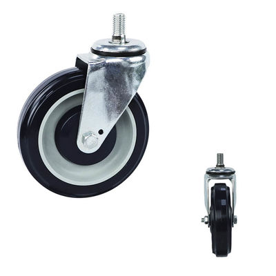 100mm diameter 1/2-13x4/5 threaded stem dark blue ball bearing pu shopping trolley wheels heavy duty