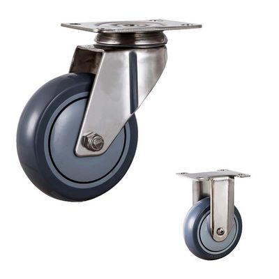 5 Inch Gray PU Stainless Steel Casters Swivel Total Brake