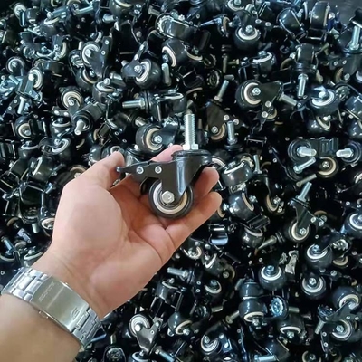 40mm Light Duty Casters Set Black PVC Swivel Threaded Stem Castors
